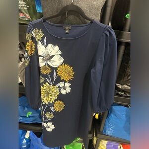 Ann Taylor Navy Dress with Floral Accents